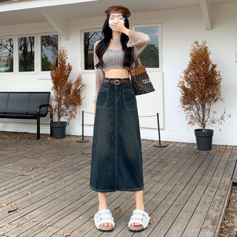 Three-quarter Petite Retro Denim Skirt For Women
