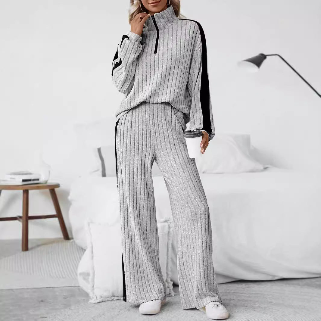 Large Size Casual Suit Women’s Sweater Wide Leg Pants Two-piece Set