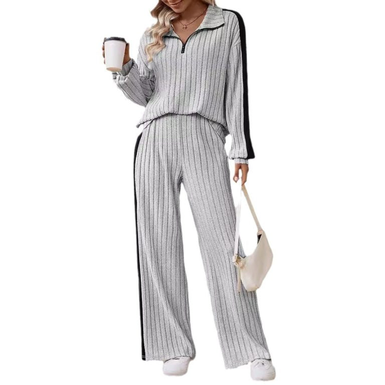 Large Size Casual Suit Women’s Sweater Wide Leg Pants Two-piece Set