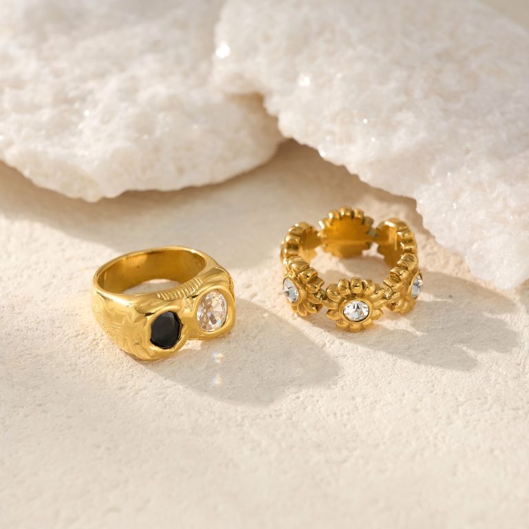 18K Real Gold Plating INS Personalized Hip Hop Two-color Different Pupil Zircon Ring