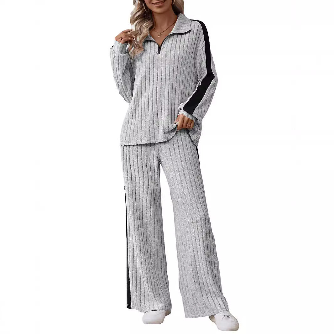 Large Size Casual Suit Women’s Sweater Wide Leg Pants Two-piece Set