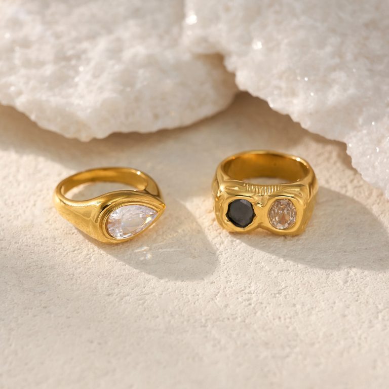 18K Real Gold Plating INS Personalized Hip Hop Two-color Different Pupil Zircon Ring