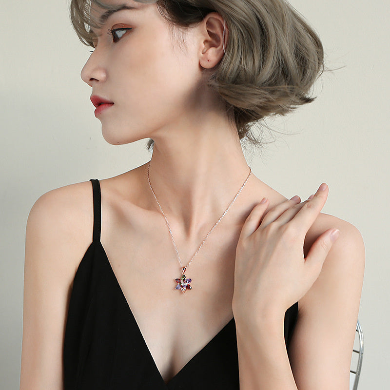 Six Pointed Star Zircon Colored Zircon Necklace
