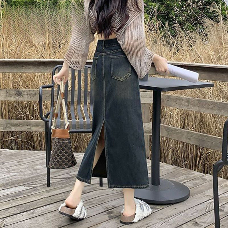 Three-quarter Petite Retro Denim Skirt For Women