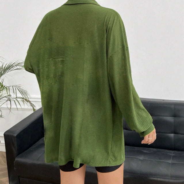 Ladies’ Solid Color Lapel Button Fashionable Versatile Shirt