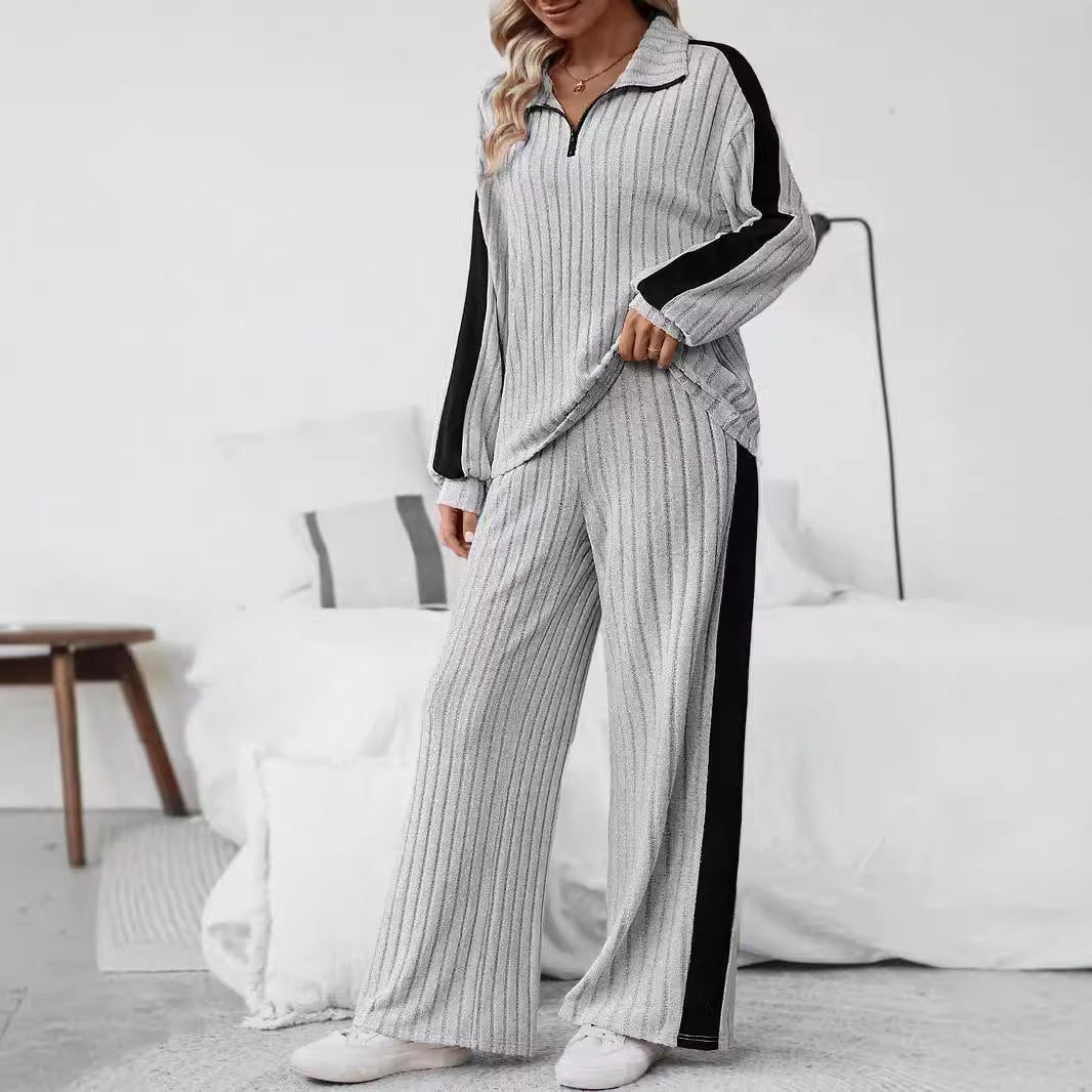Large Size Casual Suit Women’s Sweater Wide Leg Pants Two-piece Set