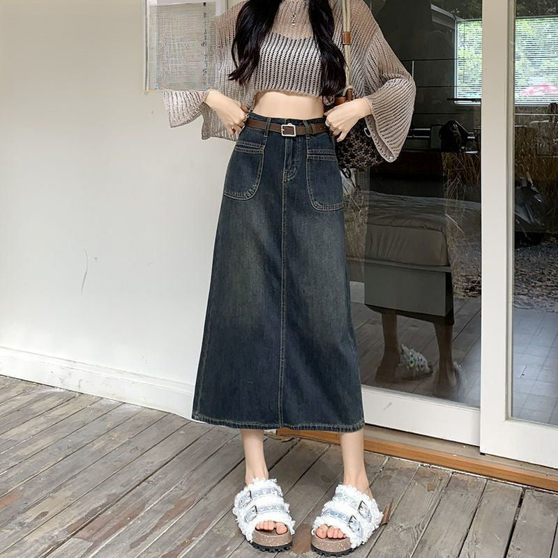 Three-quarter Petite Retro Denim Skirt For Women